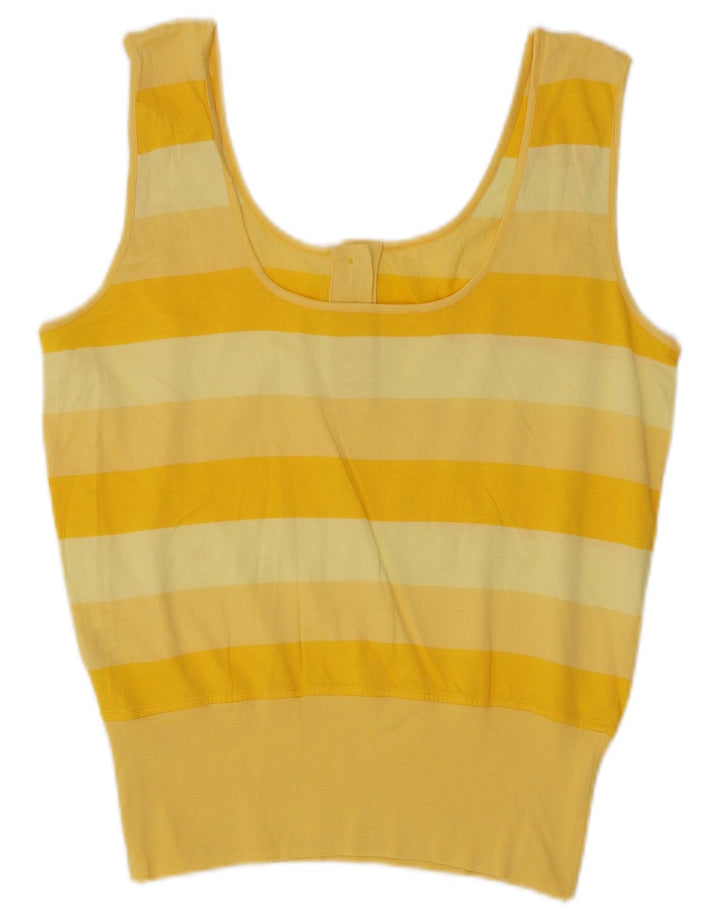 Vintage Womens Vest Top UK 12 Medium Yellow Striped Cotton