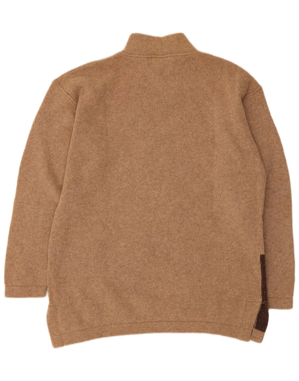 Vintage Womens Graphic Turtle Neck Jumper Sweater UK 16 Large Beige
