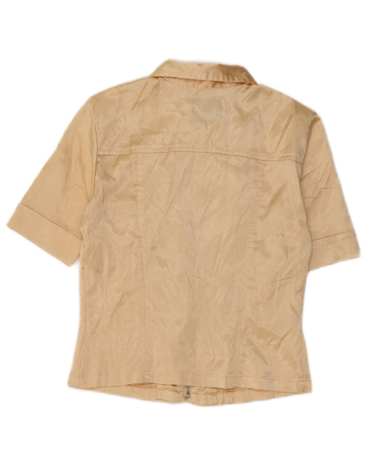 Easy Womens Crop Short Sleeve Shirt Blouse UK 10 Small Beige Polyester