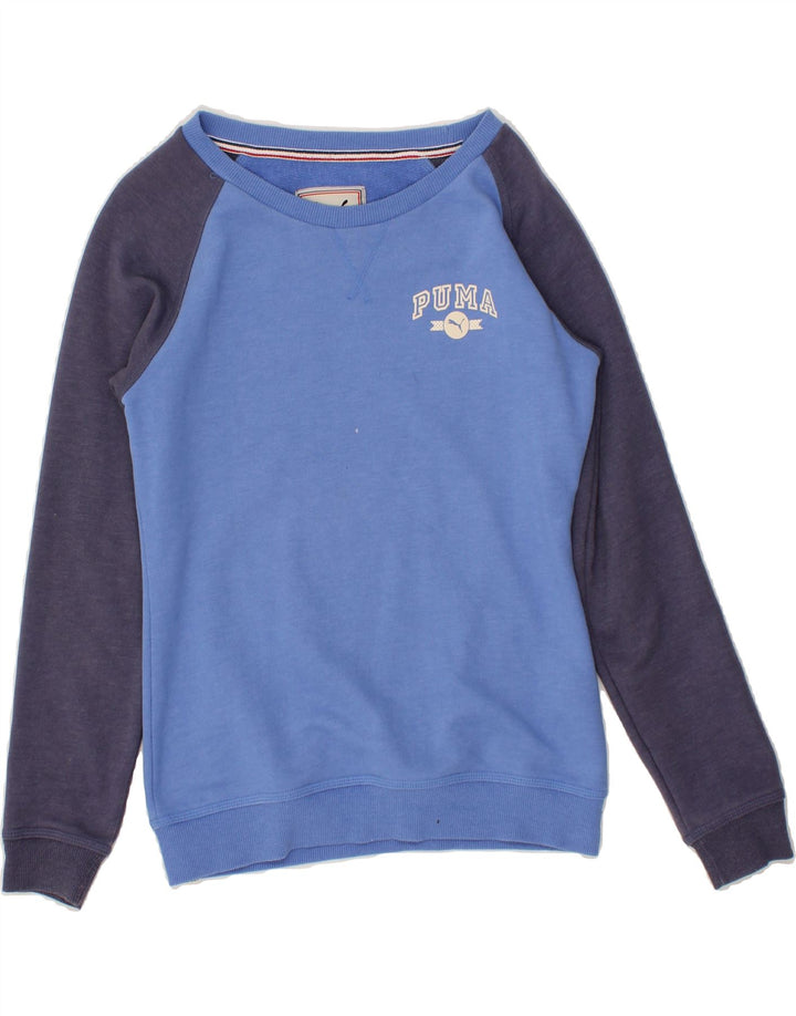 PUMA Womens Sweatshirt Jumper UK 10 Small Blue Colourblock Cotton Vintage Puma and Second-Hand Puma from Messina Hembry 