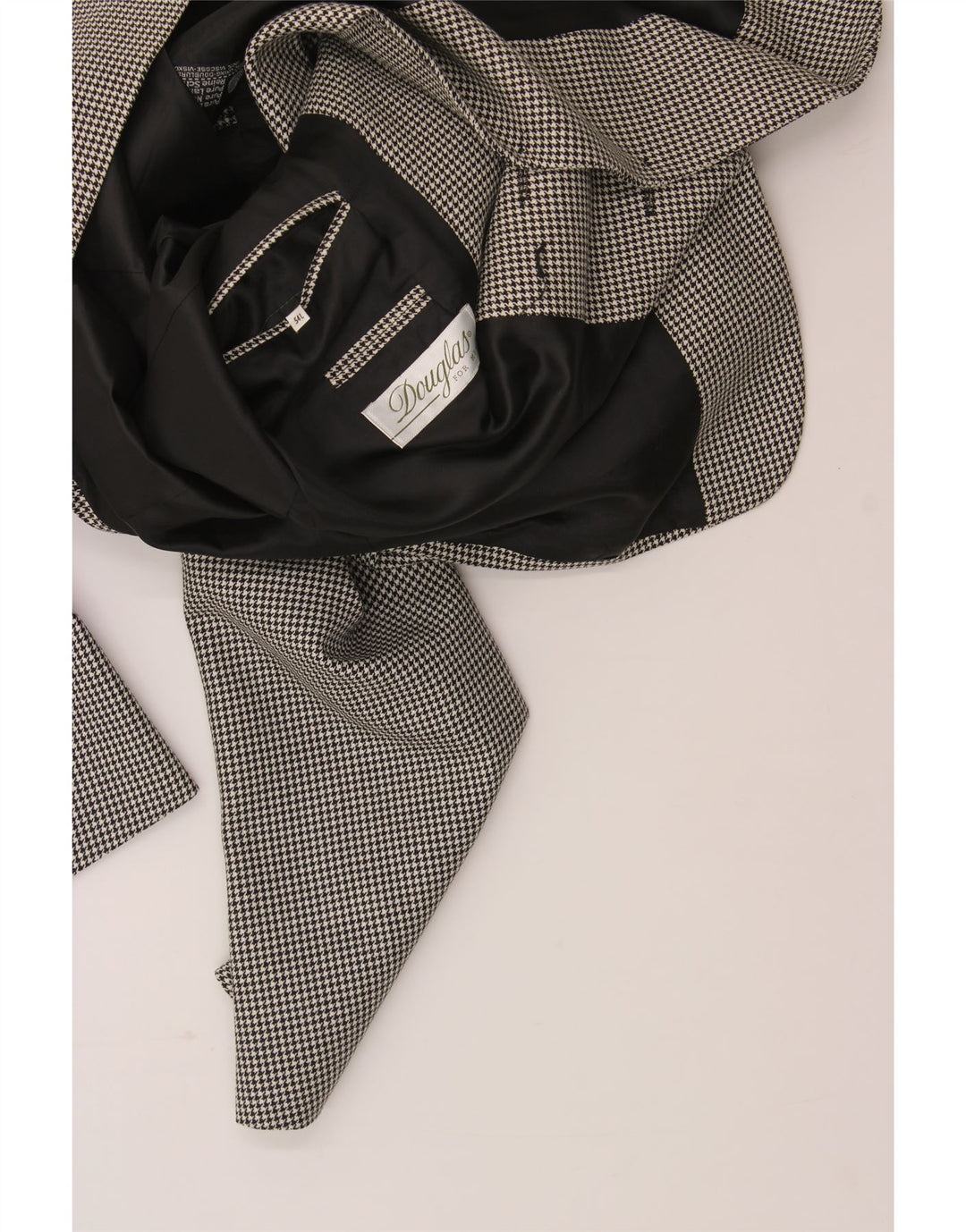 DOUGLAS Mens 2 Button Blazer Jacket IT 54 2XL Grey Houndstooth Virgin Wool Vintage Douglas and Second-Hand Douglas from Messina Hembry 