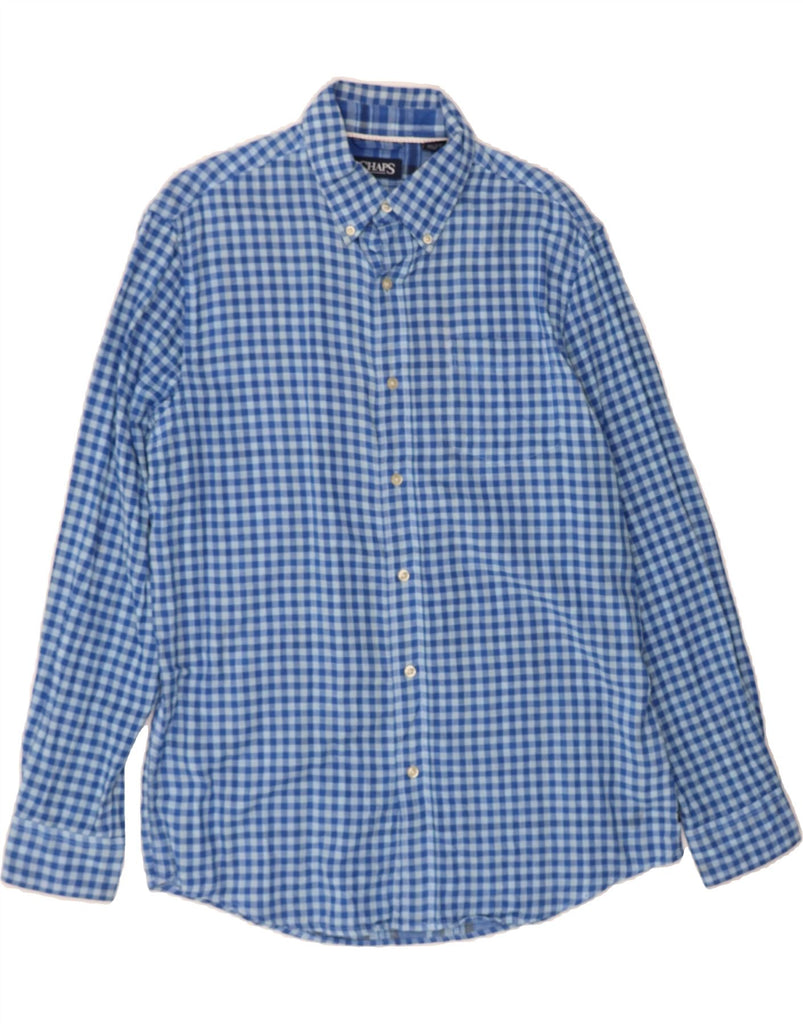 CHAPS Mens Flannel Shirt Medium Blue Gingham Cotton Vintage Chaps and Second-Hand Chaps from Messina Hembry 
