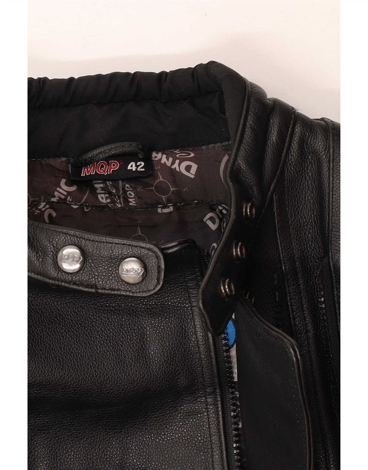 MQP Womens Graphic Leather Racer Jacket IT 42 Medium Black