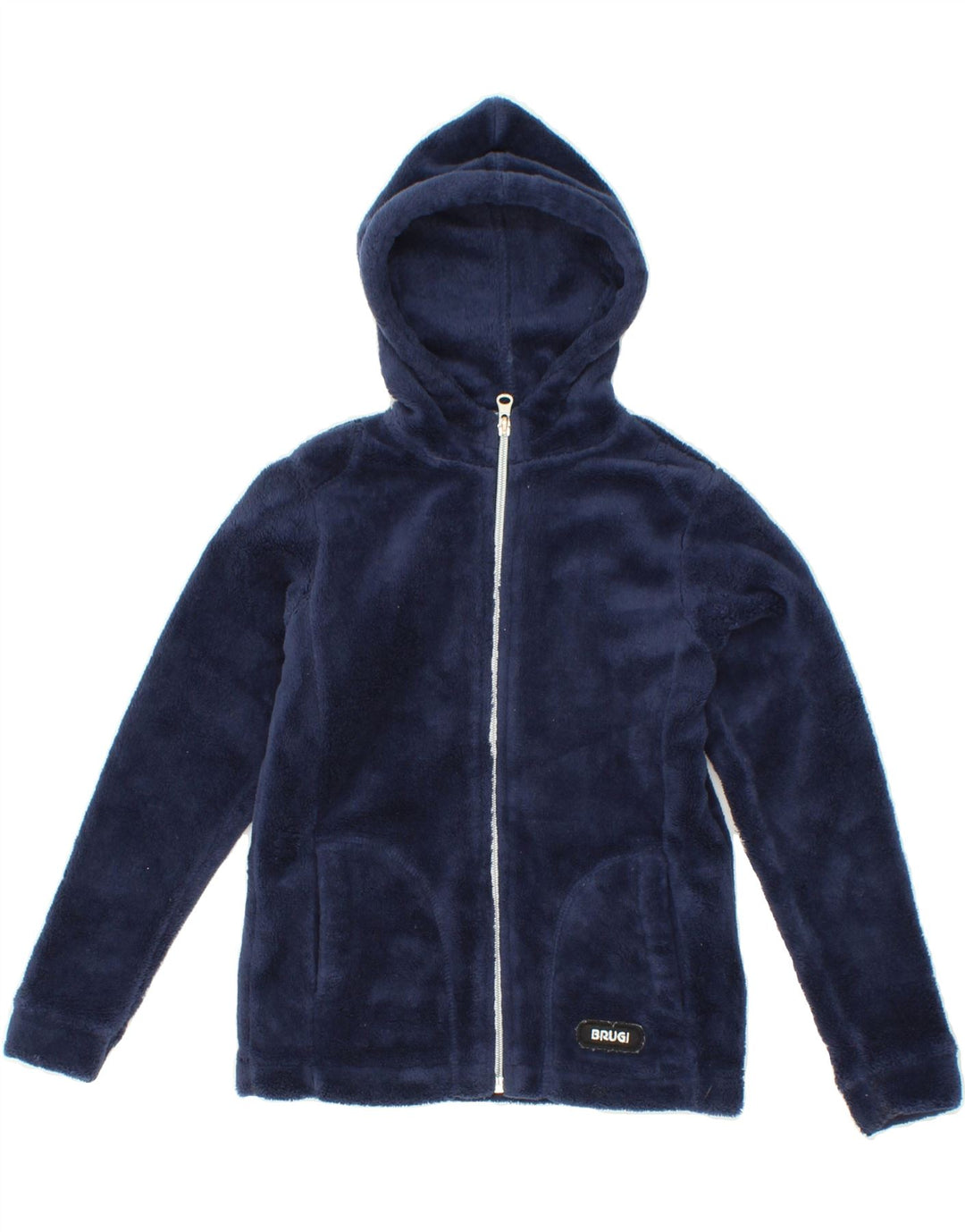 BRUGI Girls Hooded Fleece Jacket 7-8 Years Navy Blue Polyester Vintage Brugi and Second-Hand Brugi from Messina Hembry 