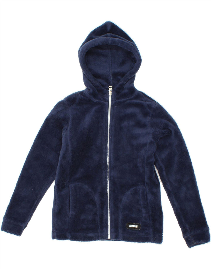 BRUGI Girls Hooded Fleece Jacket 7-8 Years Navy Blue Polyester Vintage Brugi and Second-Hand Brugi from Messina Hembry 