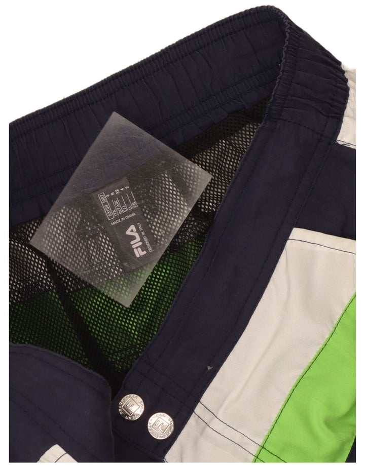 Fila Mens Graphic Swimming Shorts Small Navy Blue Colourblock Polyester