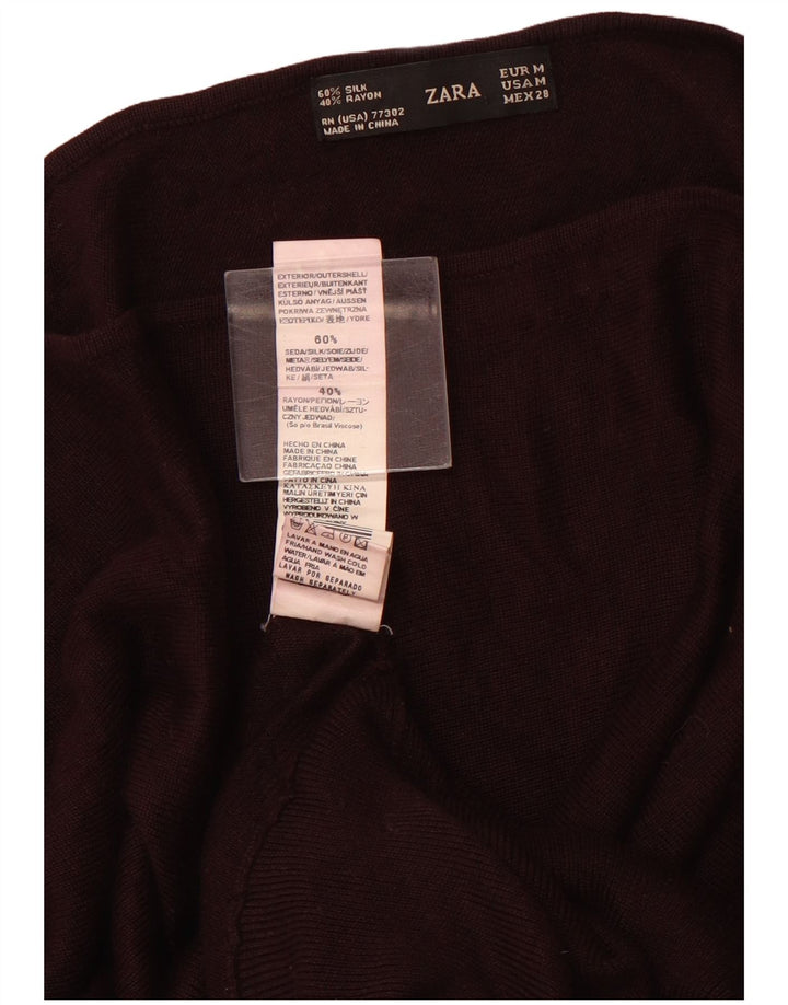 ZARA Womens Boat Neck Jumper Sweater UK 12 Medium Burgundy Viscose