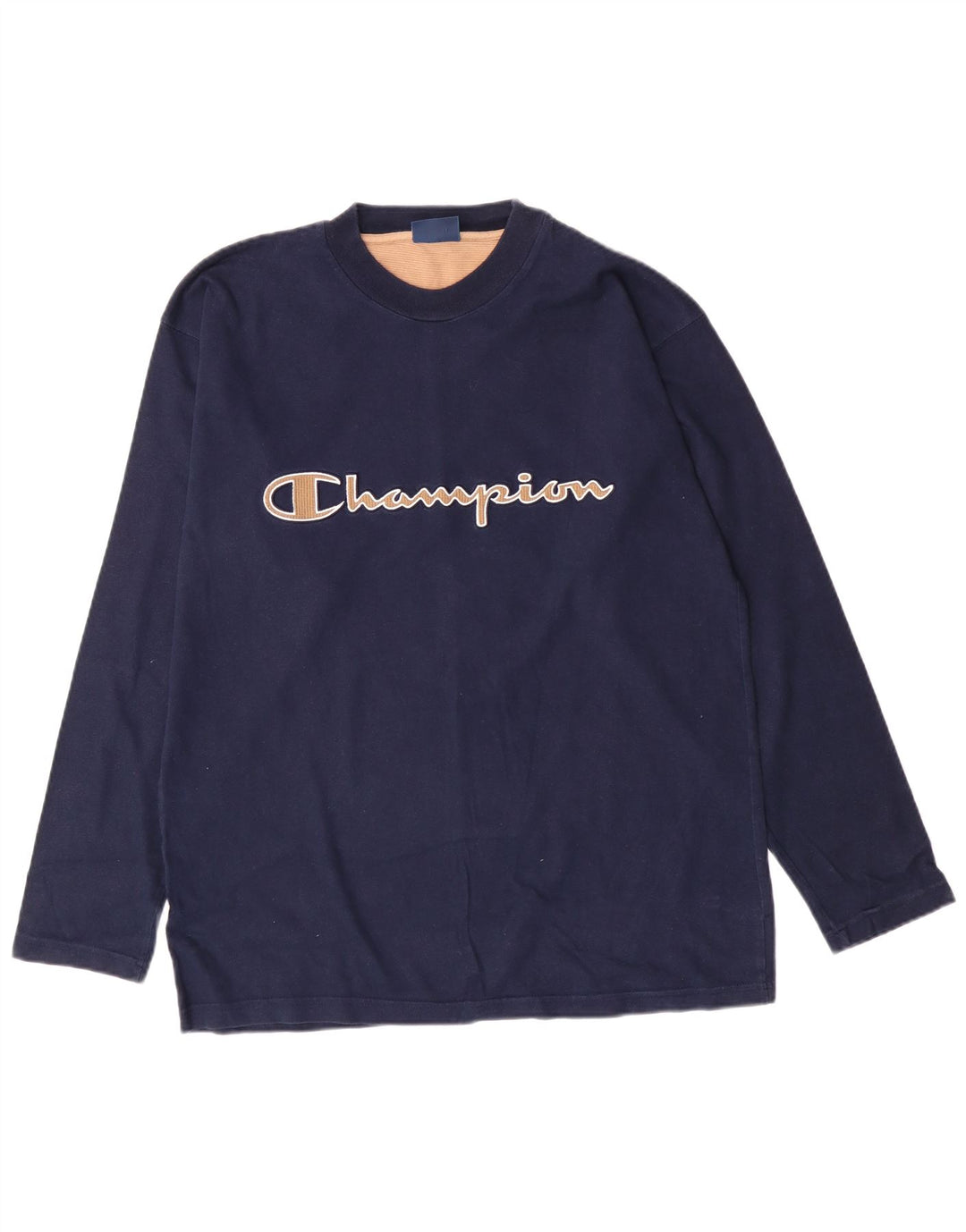 CHAMPION Mens Graphic Top Long Sleeve Medium Navy Blue Cotton