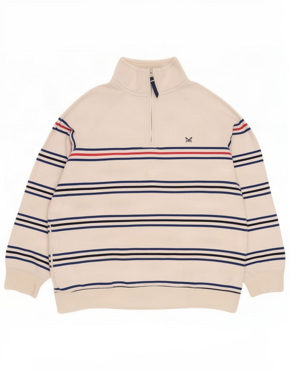 Crew Clothing Womens Zip Neck Sweatshirt Jumper UK 14 Large White Striped