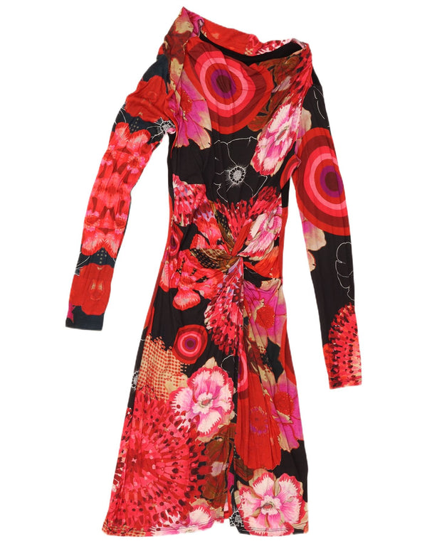 Desigual Womens Long Sleeve One Shoulder Dress UK 10 Small Red Floral