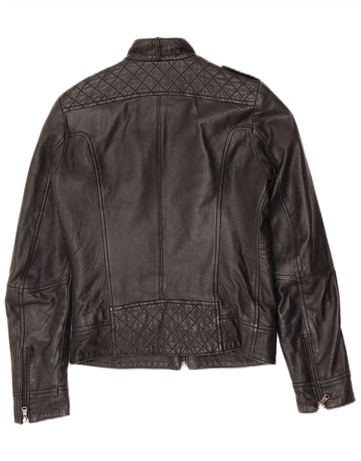 Vintage Womens Military Leather Jacket UK 10 Small Black Leather