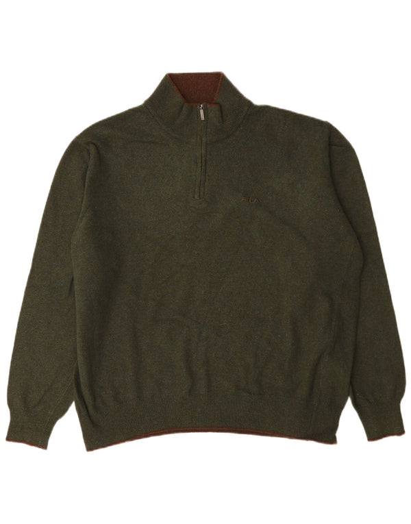 Fila Mens Zip Neck Jumper Sweater Large Green Wool