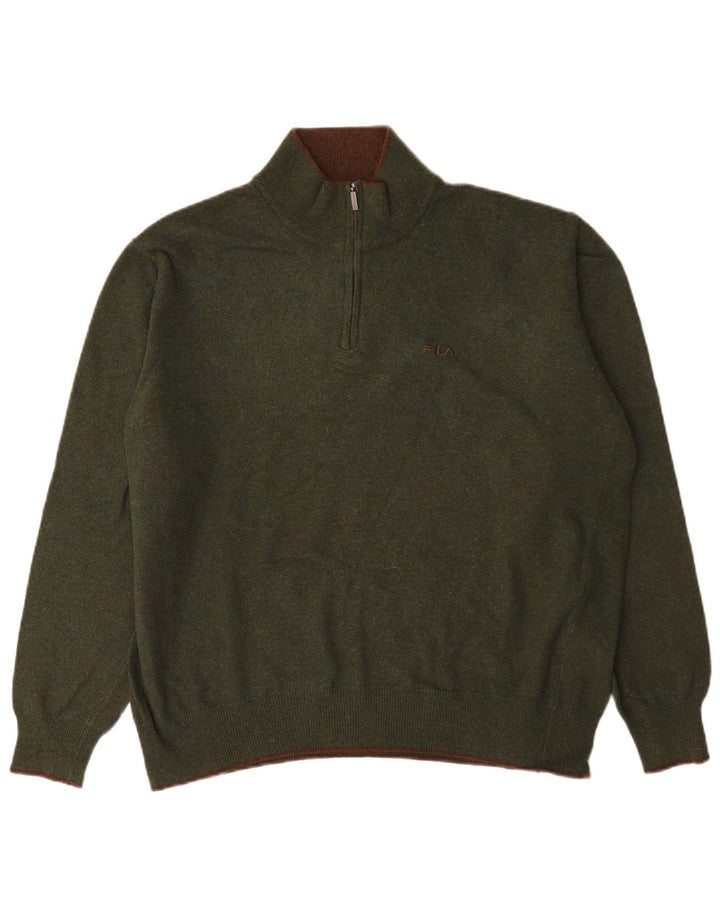 Fila Mens Zip Neck Jumper Sweater Large Green Wool