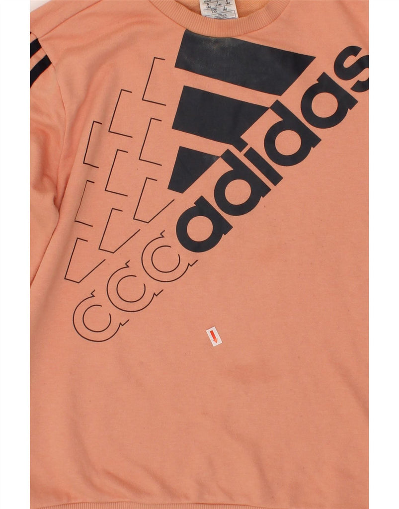 ADIDAS Girls Graphic Sweatshirt Jumper 13-14 Years Pink Cotton Vintage Adidas and Second-Hand Adidas from Messina Hembry 
