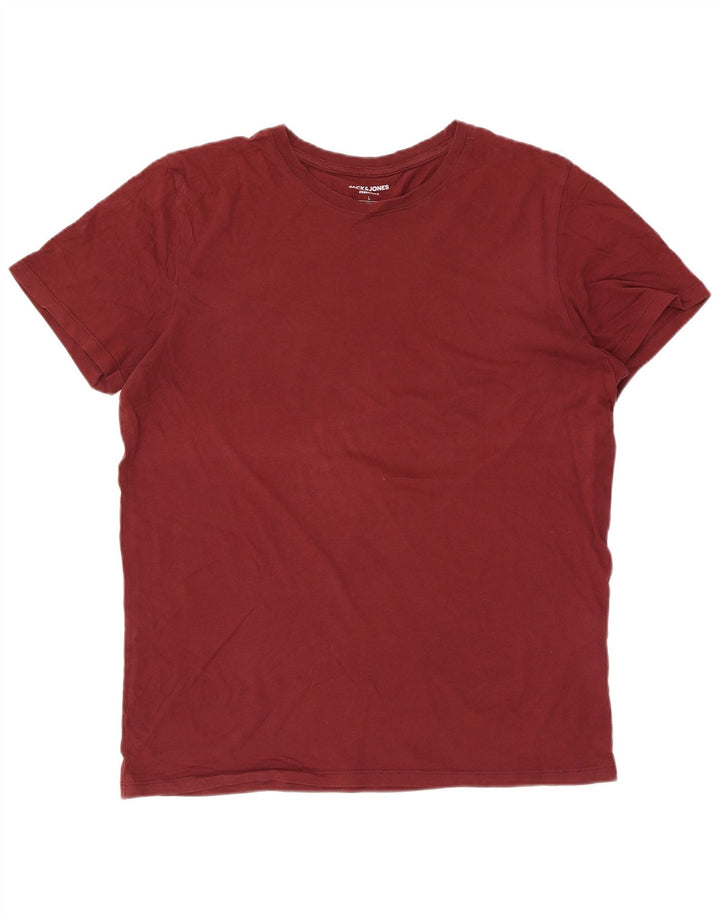 JACK & JONES Mens T-Shirt Top Large Maroon Cotton
