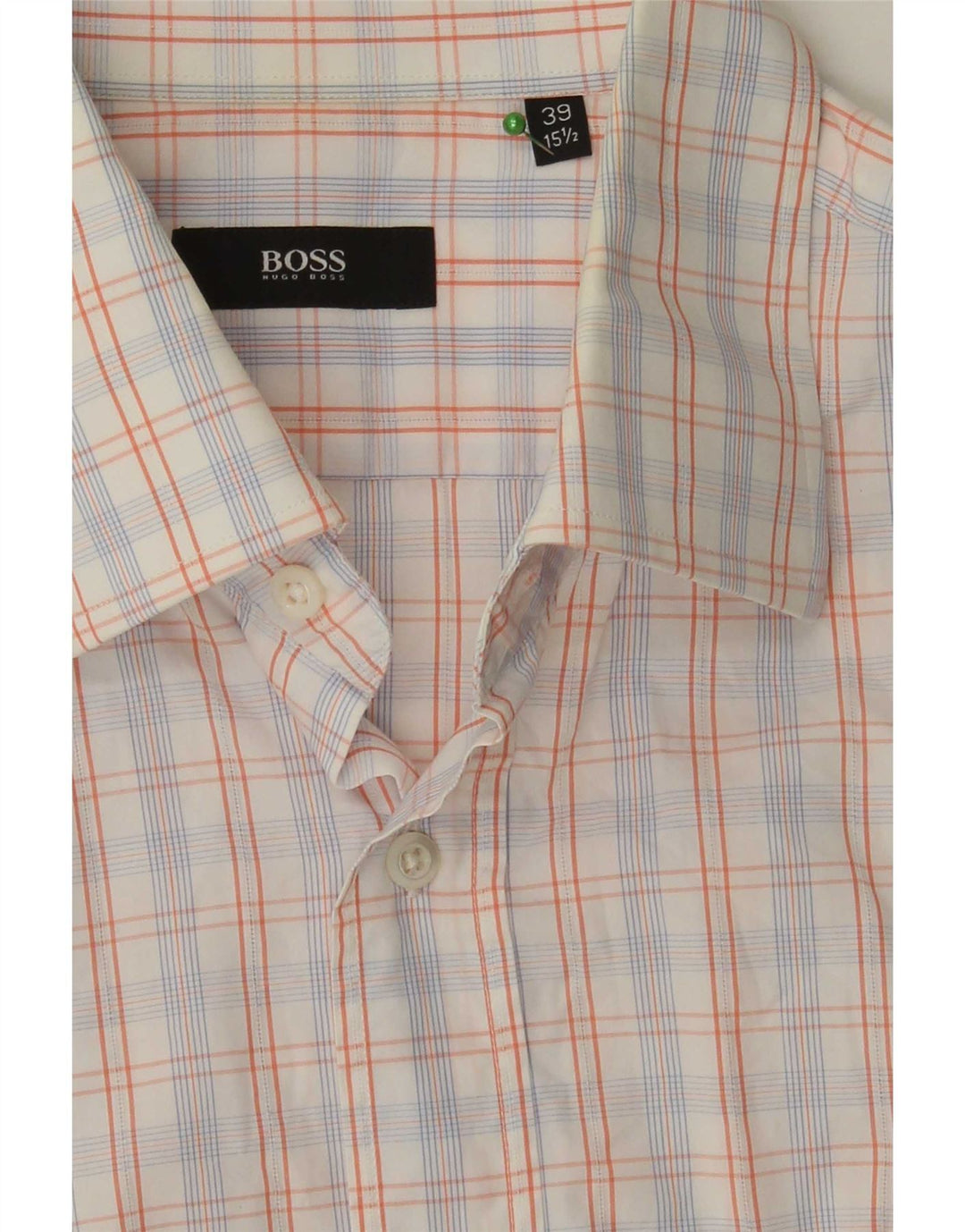 Hugo Boss Mens Short Sleeve Shirt Size 39 15 1/2 Medium White Check Cotton