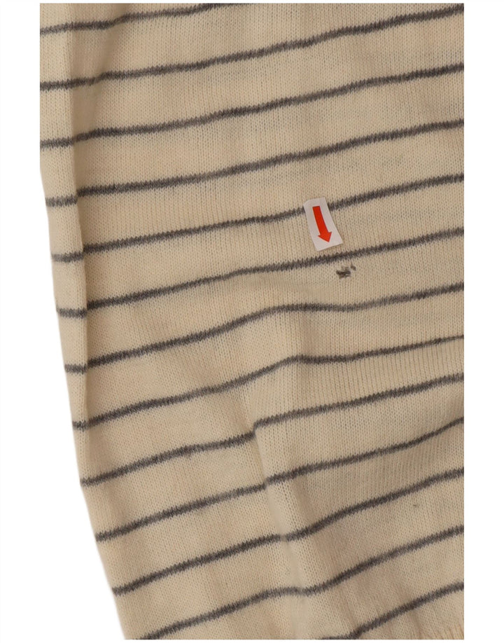 DATCH Mens V-Neck Jumper Sweater XL Off White Striped Acrylic