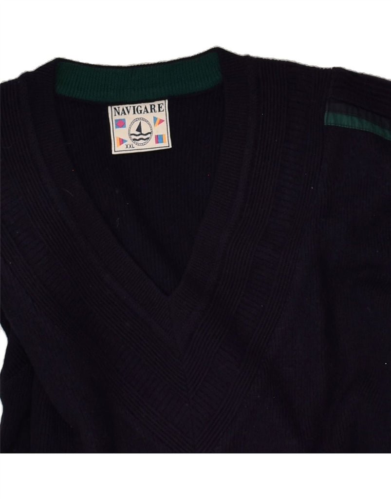 NAVIGARE Mens V-Neck Jumper Sweater 2XL Navy Blue Wool | Vintage Navigare | Thrift | Second-Hand Navigare | Used Clothing | Messina Hembry 
