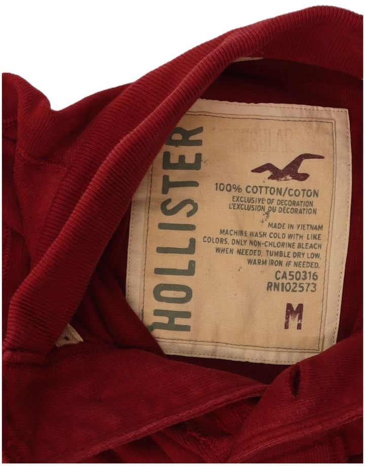 Hollister Mens Graphic Button Neck Sweatshirt Jumper Medium Red Cotton