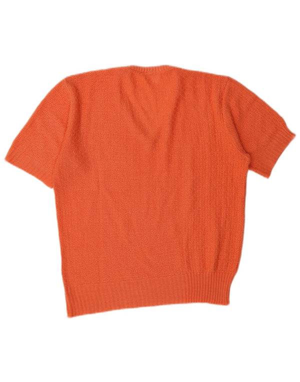 Vintage Womens Short Sleeve V-Neck Jumper Sweater UK 14 Medium Orange