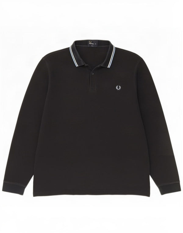 Fred Perry Mens Long Sleeve Slim Fit Polo Shirt 2XL Navy Blue Striped