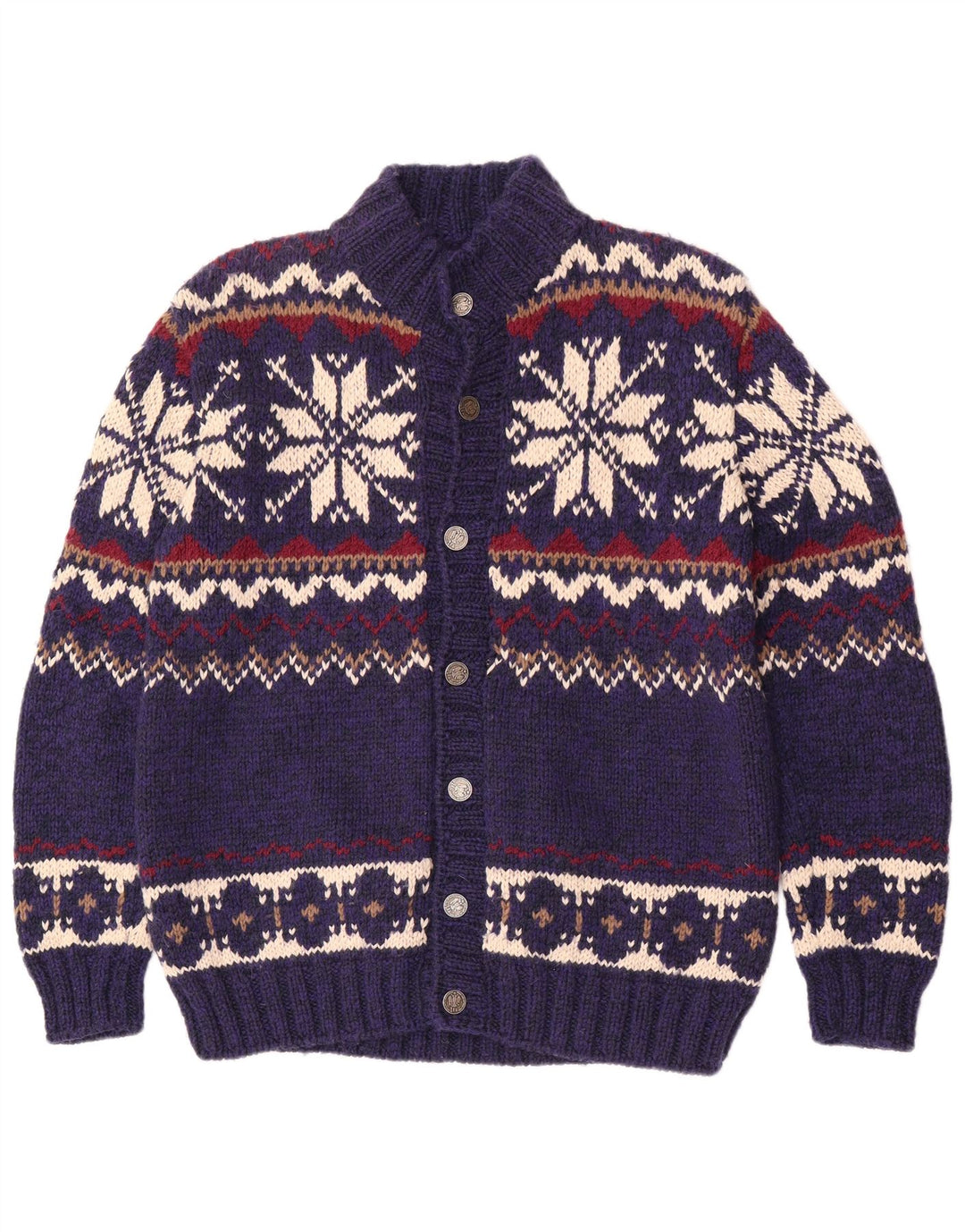 Vintage Mens Cardigan Sweater Medium Blue Fair Isle
