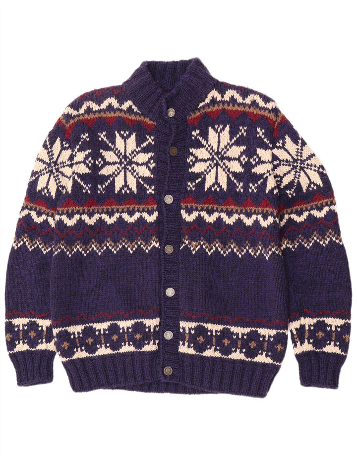 Vintage Mens Cardigan Sweater Medium Blue Fair Isle