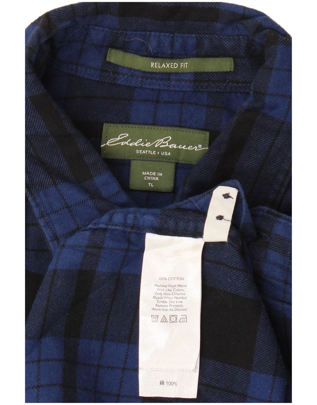 Eddie Bauer Mens Tall Relaxed Fit Flannel Shirt Large Navy Blue Check