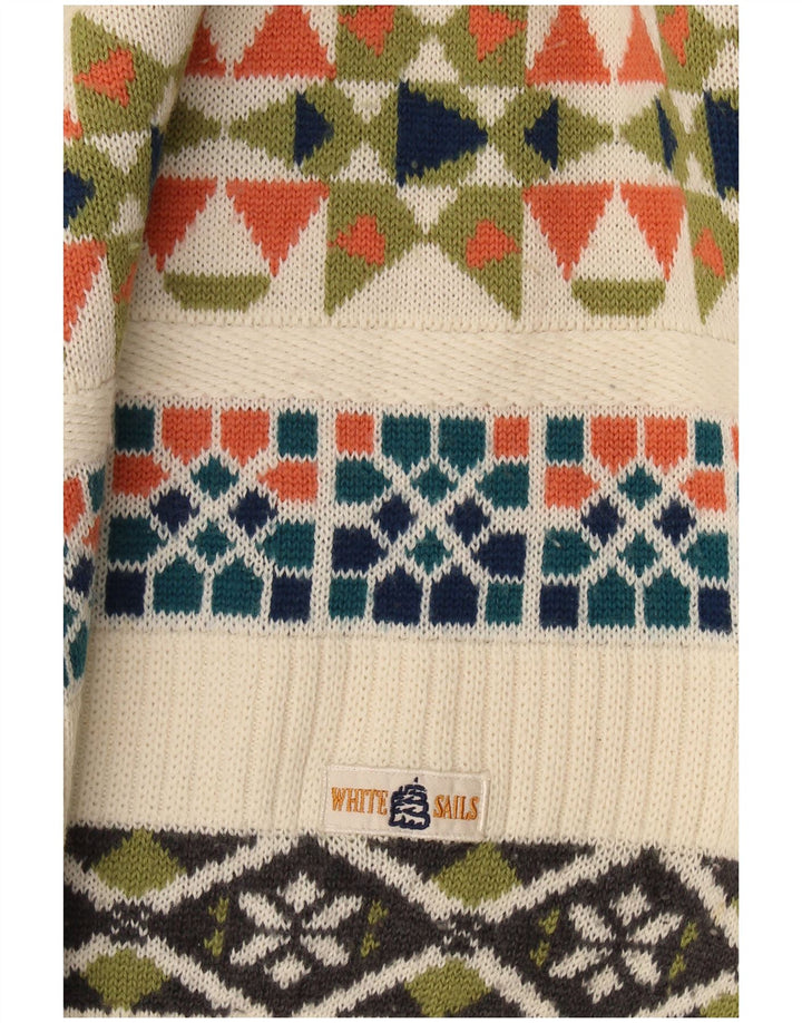 White Sails Mens Crew Neck Jumper Sweater Large Beige Geometric