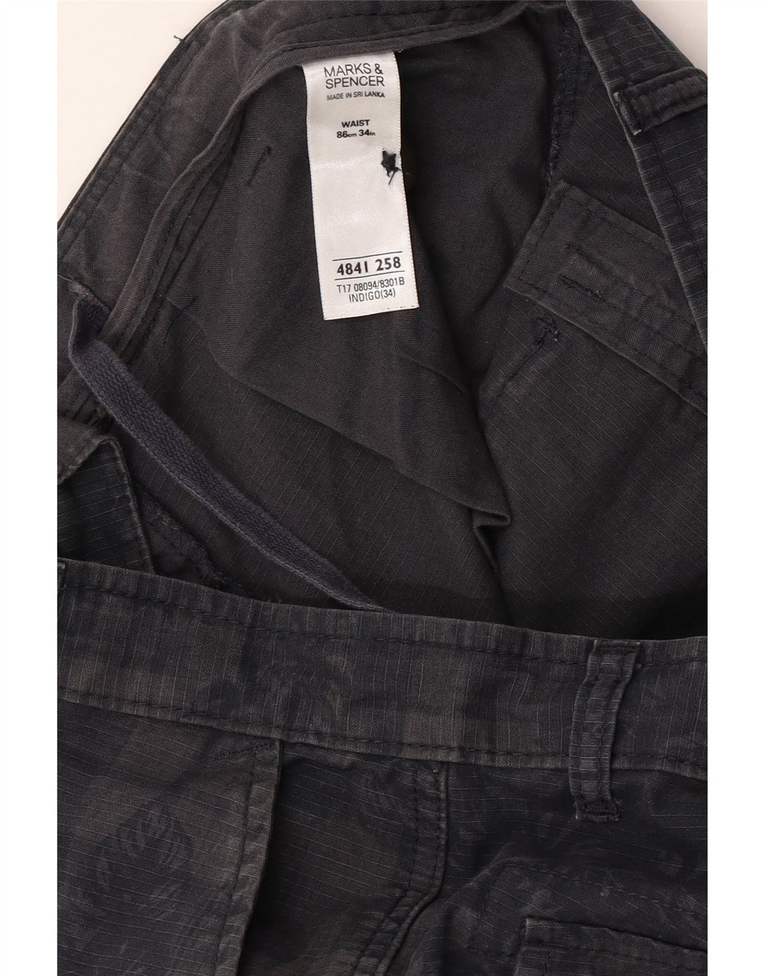 Marks & Spencer Mens Cargo Shorts W34 Large Navy Blue Check Cotton