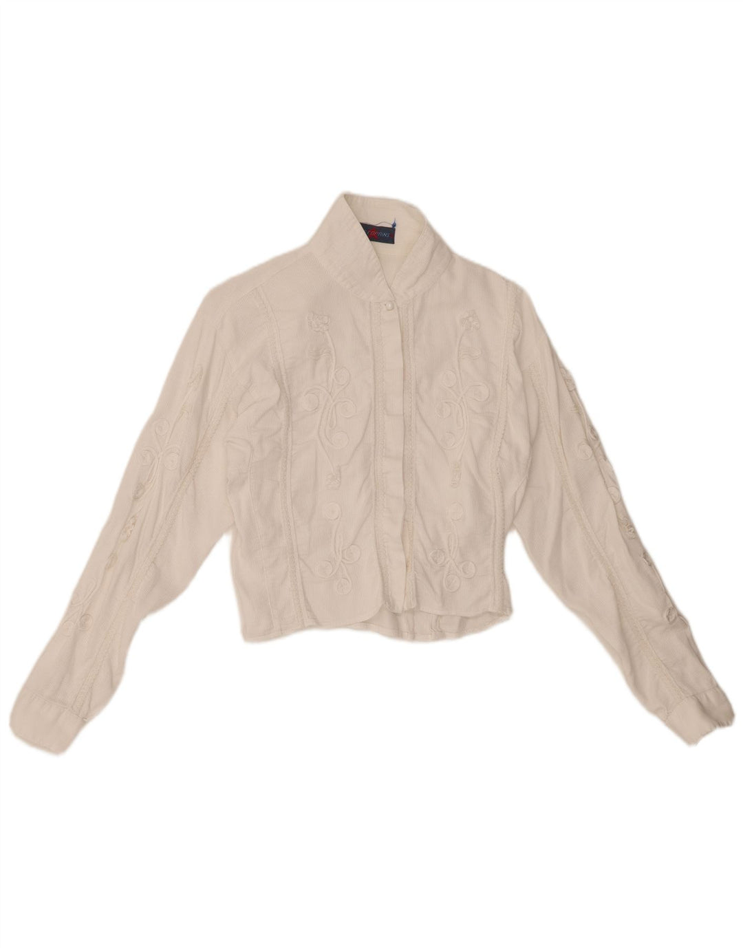 LES COPAINS Womens Crop Corduroy Shirt Blouse UK 12 Medium White Floral