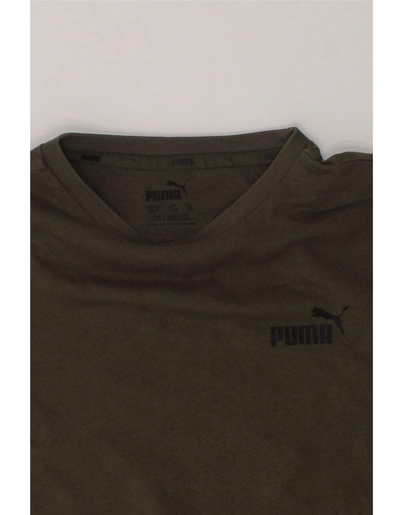 PUMA Boys Graphic T-Shirt Top 7-8 Years Khaki Colourblock Cotton | Vintage Puma | Thrift | Second-Hand Puma | Used Clothing | Messina Hembry 