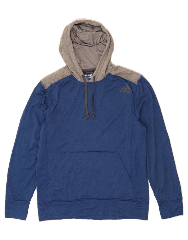 ADIDAS Mens Hoodie Jumper Medium Blue Colourblock Polyester Vintage Adidas and Second-Hand Adidas from Messina Hembry 