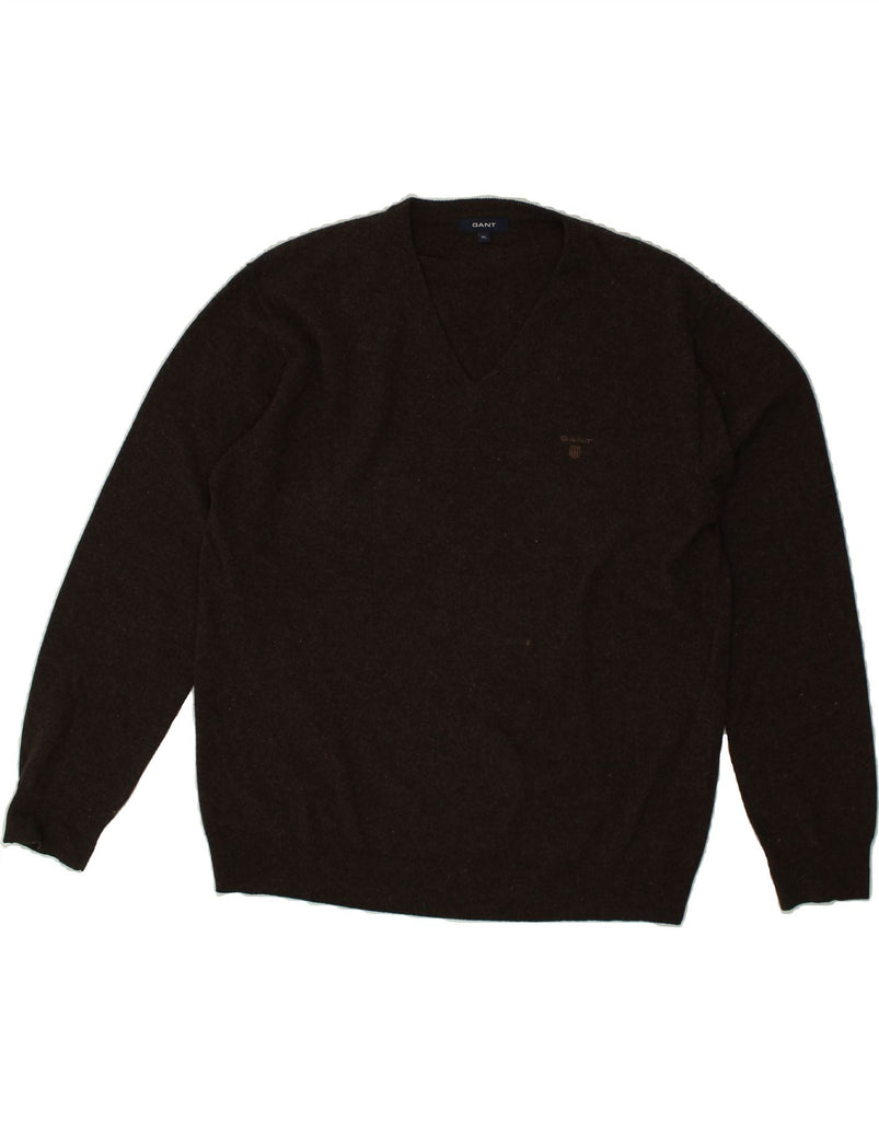 GANT Mens V-Neck Jumper Sweater XL Brown Wool | Vintage Gant | Thrift | Second-Hand Gant | Used Clothing | Messina Hembry 