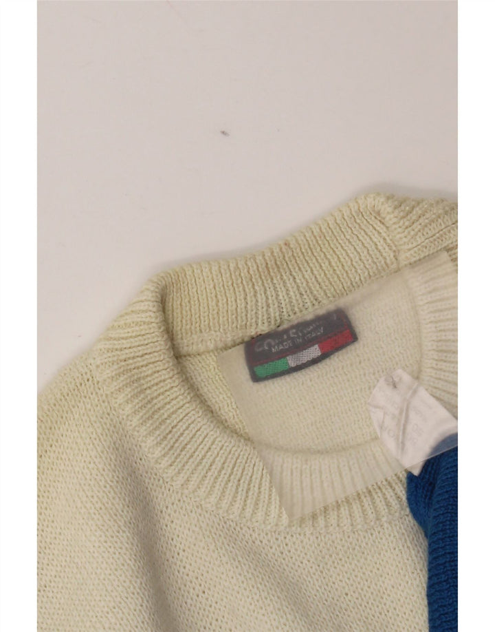 Vintage Mens Crew Neck Jumper Sweater Large Blue Colourblock Wool