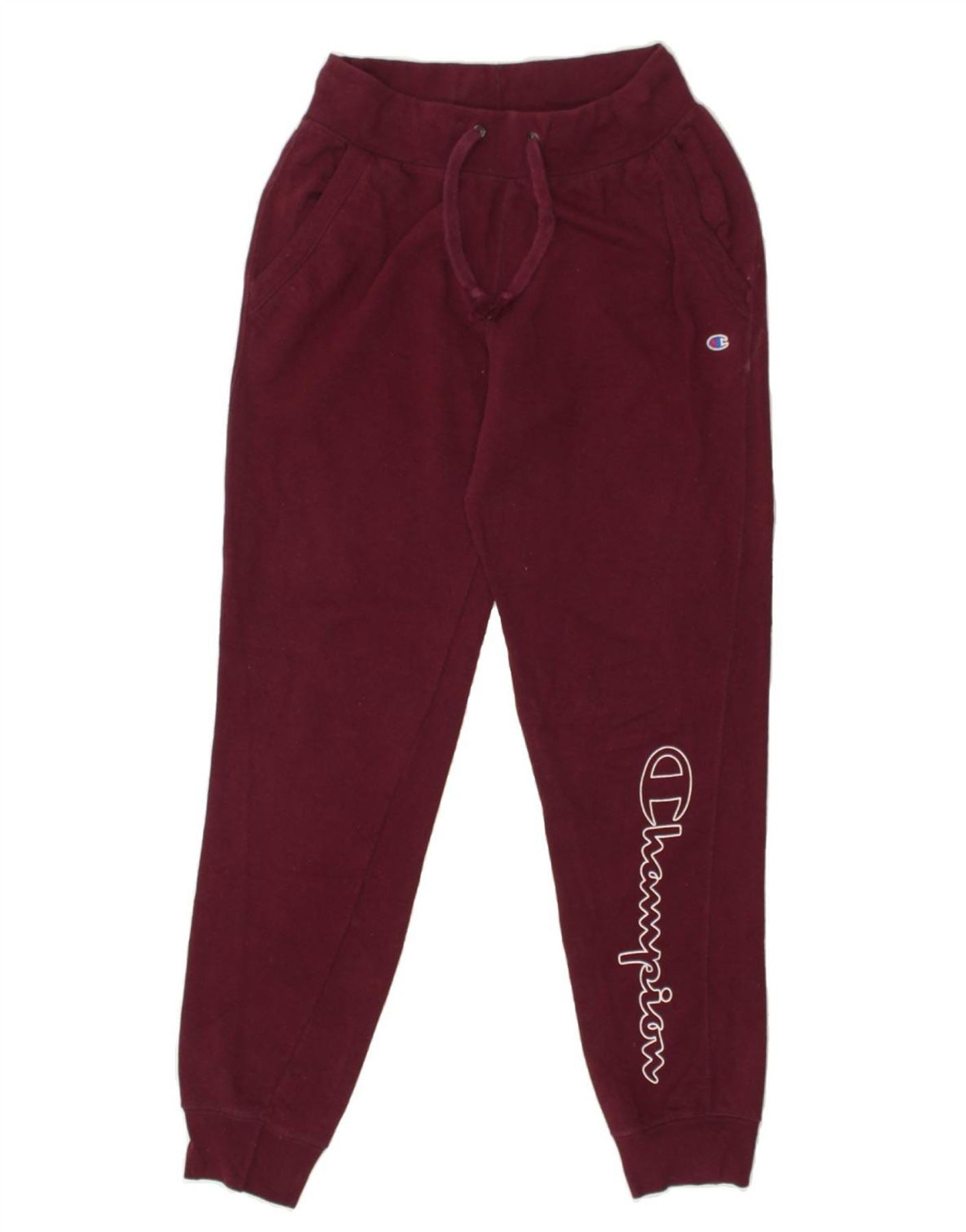 CHAMPION Womens Tracksuit Trousers Joggers UK 8 Small Burgundy Cotton Vintage Second Hand Clothing Online Messina Hembry