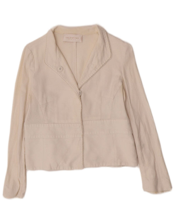 Valentino Womens Crop 1 Button Blazer Jacket IT 44 Medium Off White Cotton
