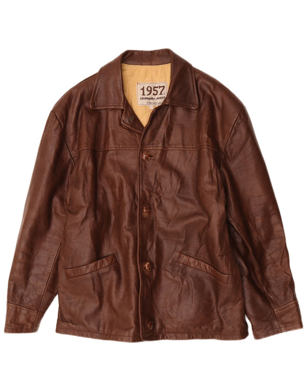 Legendary Jacket 1957 Mens 4 Button Leather Blazer UK 40 Large Brown