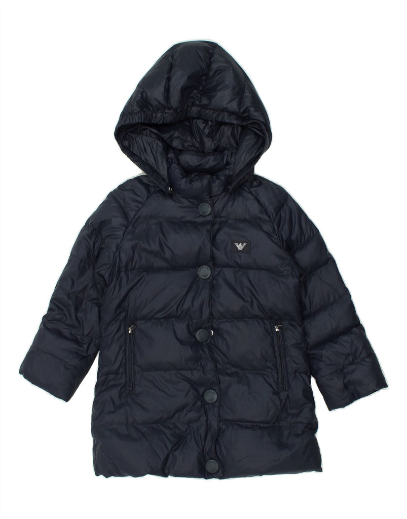 ARMANI JUNIOR Girls Hooded Padded Jacket 5-6 Years Navy Blue Polyamide | Vintage Armani Junior | Thrift | Second-Hand Armani Junior | Used Clothing | Messina Hembry 