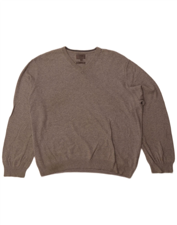 Marks & Spencer Mens V-Neck Jumper Sweater 2XL Grey Cotton