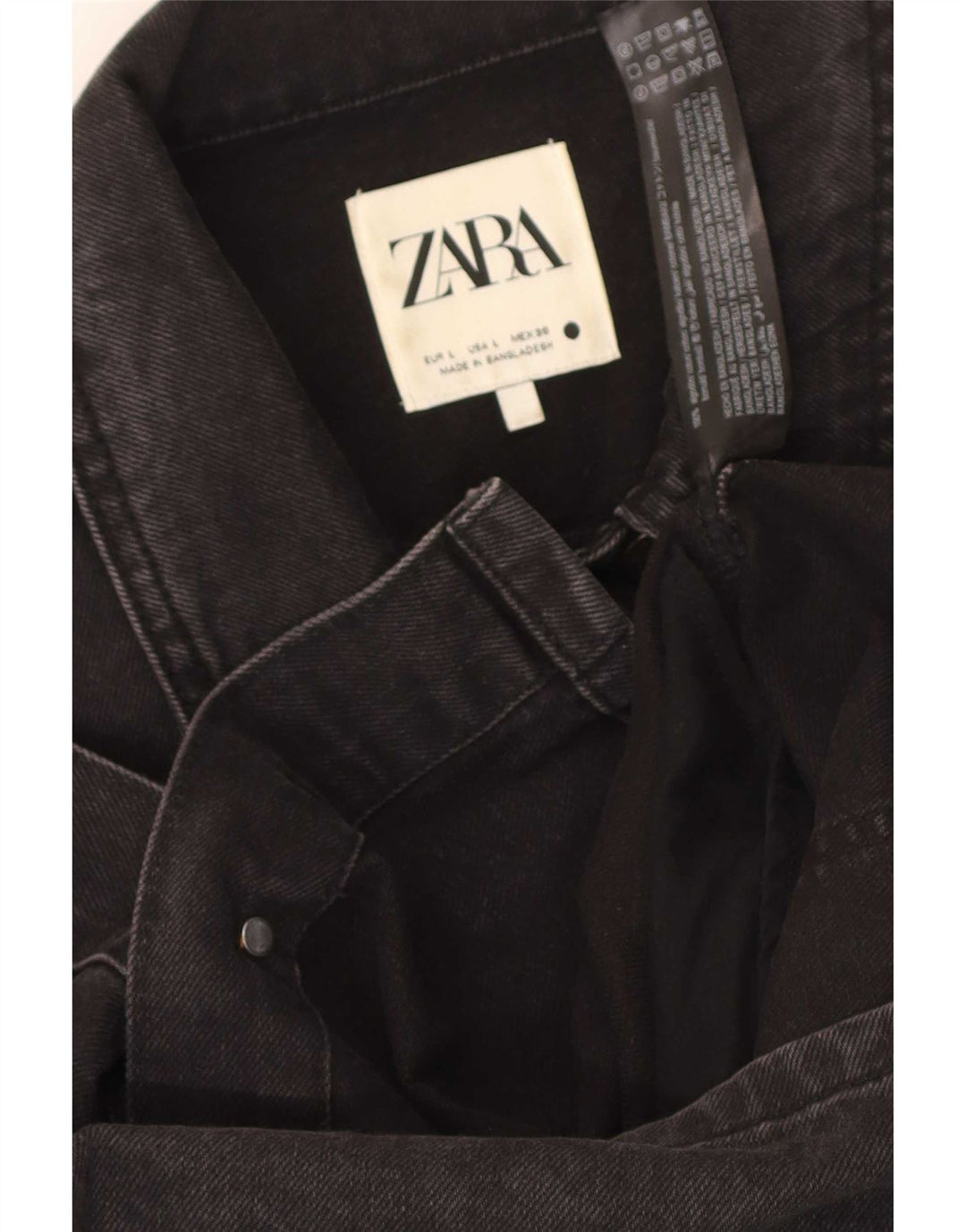 Zara Womens Denim Coat UK 14 Large Black Cotton