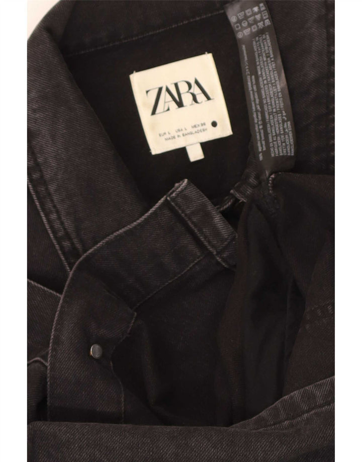 Zara Womens Denim Coat UK 14 Large Black Cotton