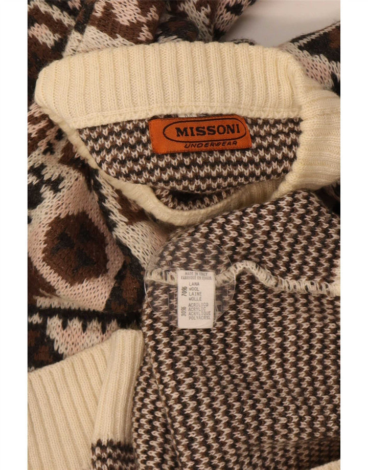 Missoni Mens Crew Neck Jumper Sweater Medium Brown Geometric Wool