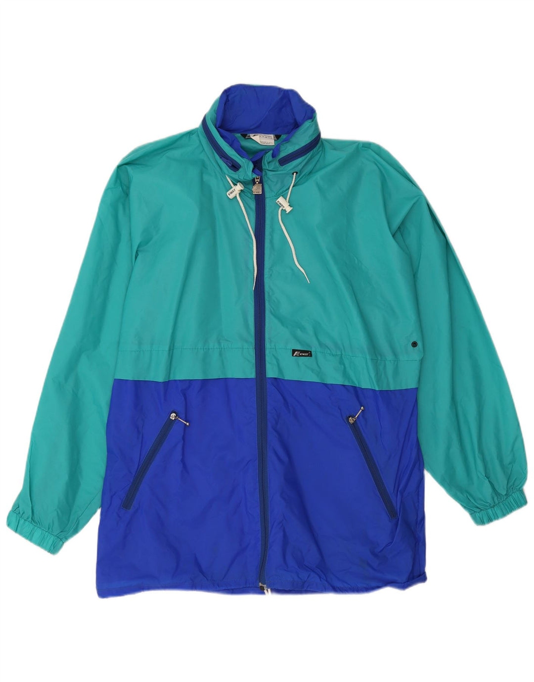K-Way Mens Hooded Rain Jacket UK 38 Medium Green Colourblock Polyamide