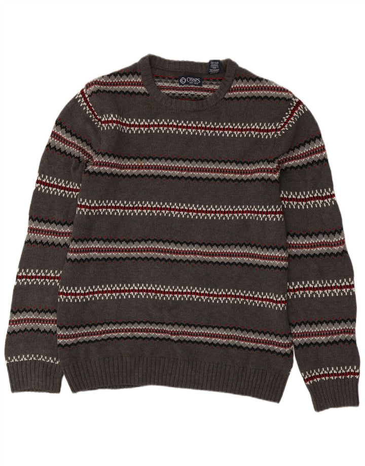 Chaps Mens Boat Neck Jumper Sweater Small Grey Fair Isle Cotton
