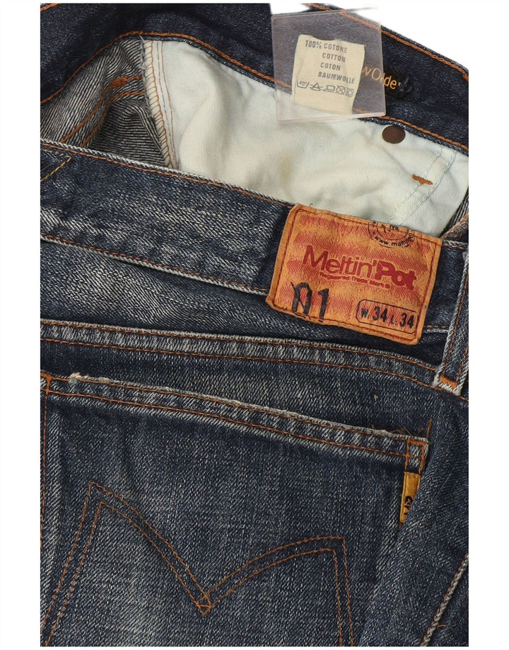 Meltin' Pot Mens Bootcut Jeans W34 L34 Blue Cotton