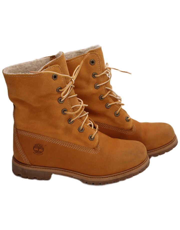 Timberland Womens Leather Shearling Style Boots UK Size 5.5 Brown Leather