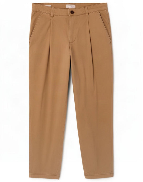 Jack & Jones Mens Loose Fit Cropped Trousers W30 L25 Beige Cotton