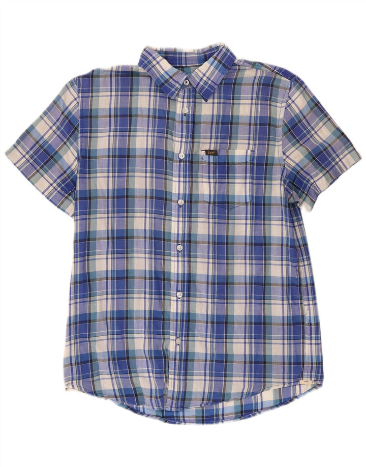 Lee Womens Short Sleeve Regular Fit Shirt UK 14 Medium Blue Plaid