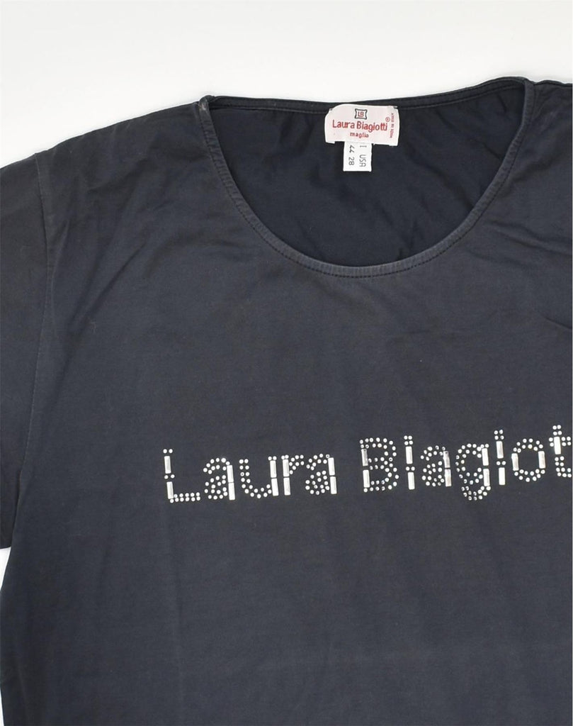 LAURA BIAGIOTTI Womens Graphic T-Shirt Top IT 44 Medium Black Cotton | Vintage Laura Biagiotti | Thrift | Second-Hand Laura Biagiotti | Used Clothing | Messina Hembry 